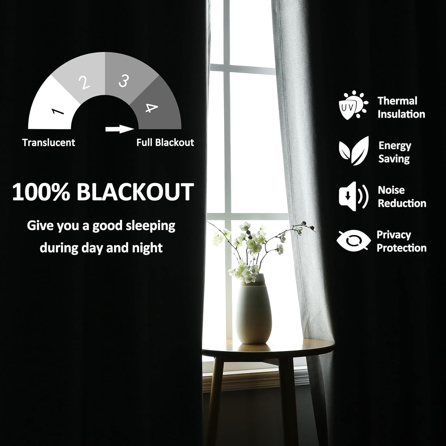 THOOO 100% Blackout Curtains - Natural Linen Textured Grommet Panels | 95-Inch Sage Green for Bedroom & Nursery