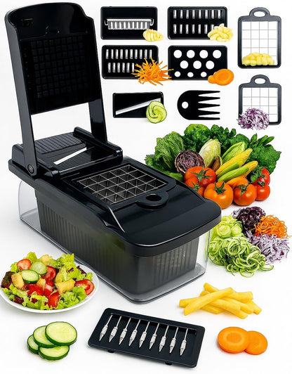 Skiennix Vegetable Chopper 14-in-1 - Multifunctional Stainless Steel Onion Dicer & Mandoline Slicer Set