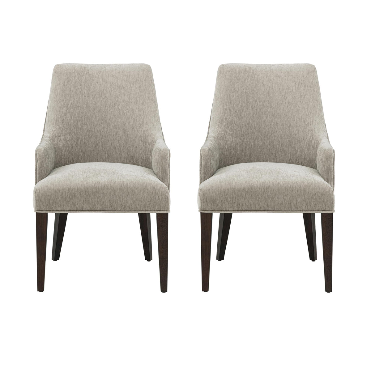Manhattan Comfort Beever Modern Dining Chairs with Arms, Luxurious Chenille Upholstery, Foam Padded Seat, Rubberwood Legs, Sloped Ergonomic Back, Kitchen and Dining Room Furniture, Set of 2, Taupe