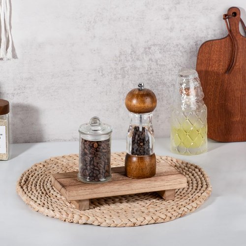 Farmhouse Decor Bathroom Tray - Wooden Pedestal Stand for Soap Display | 8.7 x 3.6 Inches, Brown