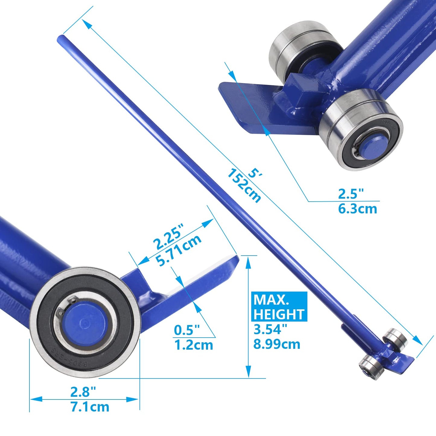 KARRYTON Pry Lever Bar 5T/11000LBS Load Capacity, 5FT Length Steel Handle Prylever Bar with Wheels for Heavy Duty Equipment Handling,Great Hand Tool with Four Industrial Bearings