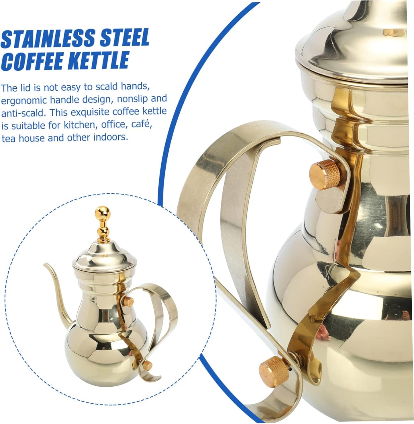 SHOWERORO Arabic Coffee Pot, Whistling Teakettle for Stovetop, Stainless Steel Hand Brewing Tea Pot