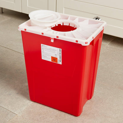 McKesson Prevent Biohazard Sharps Container, Premium - PG-II, Plastic, Vertical Entry, Rotating Lid - Red, 12 gal, 13 in x 17 3/10 in x 20 4/5 in, 1 Count