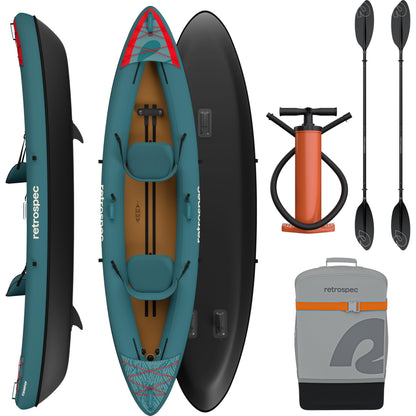 Retrospec Coaster Single & Tandem Inflatable Kayak for Adults - Blow Up Kayak, 220 & 440lb Capacity, Portable Lightweight Kayak with Paddle, Pump & Carry Bag