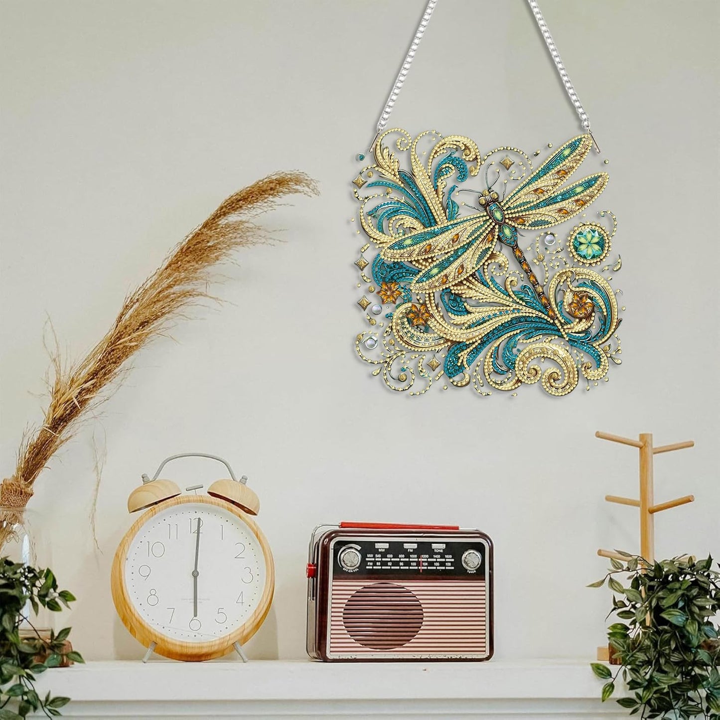 LPDJITO Dragonfly Diamond Painting Kits Hanging Pendant, Flower & Dragonfly Crystal Diamond Art Hanging Sign, Double-Sided Pattern Craft Ornament for Home Decoration and Gift