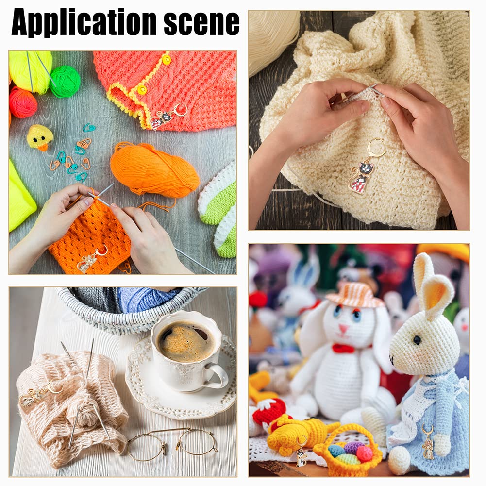 NBEADS 28 Pcs Cat Charm Stitch Markers, 7 Styles Alloy Enamel Cute Cat Crochet Charms Removable Locking Stitch Marker with 304 Stainless Steel Clasp for Sewing Accessories Quilting Jewelry