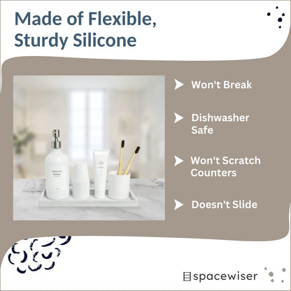 Countertop and Vanity Tray, 11.7" Shatterproof Bathroom Tray, Flexible Silicone Soap Tray for Kitchen, Toilet Tank