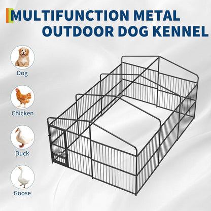 10 x 15 FT Large Outdoor Dog Kennel, Heavy Duty Outside Dog Kennel with Waterproof Cover Roof, Galvanized Metal Frame, Secure Lock, and Included Bowls for Backyard, Park, or Garden
