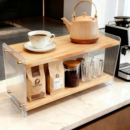 2 15.4" 5.7" 8.2" Coffee Station Organizer Tier, Solid Wood Mug Shelffor Coffee Bar,Matcha Station,Tea Storage - Holds