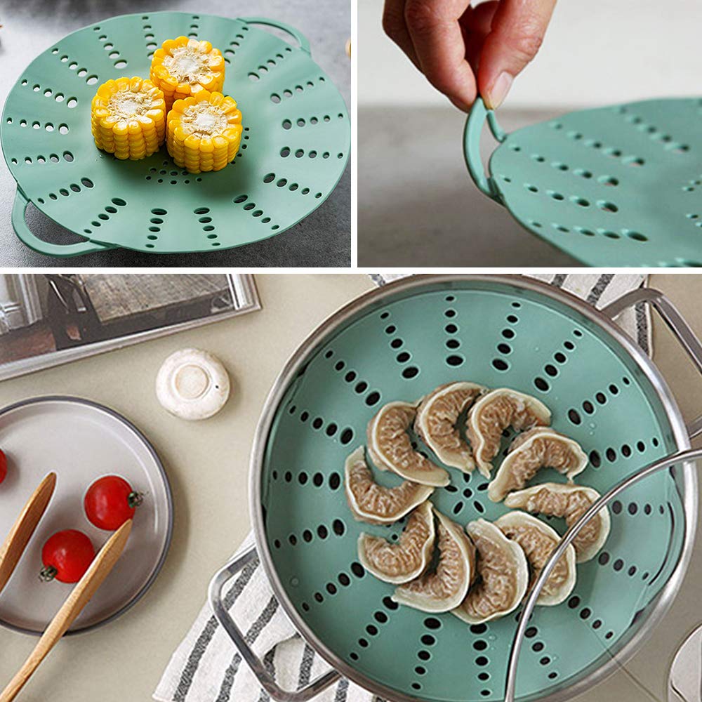 Alimat PluS 1 Pack Silicone Steamer Basket, Silicone Vegetable Steamer Basket with Handles and Strong Feets, 9.6 Inches(Excluding Handle Length)