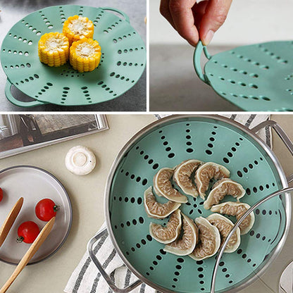 Alimat PluS 1 Pack Silicone Steamer Basket, Silicone Vegetable Steamer Basket with Handles and Strong Feets, 9.6 Inches(Excluding Handle Length)