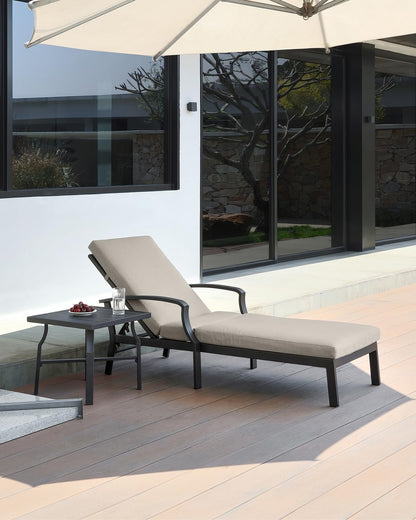 SEEHILL 2 Pieces Lounge Chair Set, Outdoor Chaise Lounge Set, Never-Rust Aluminum Pool Lounge Set with Gray Cushion, 6-Position Adjustable Patio Chaise with Outdoor Side Table for Poolside, Gunmetal
