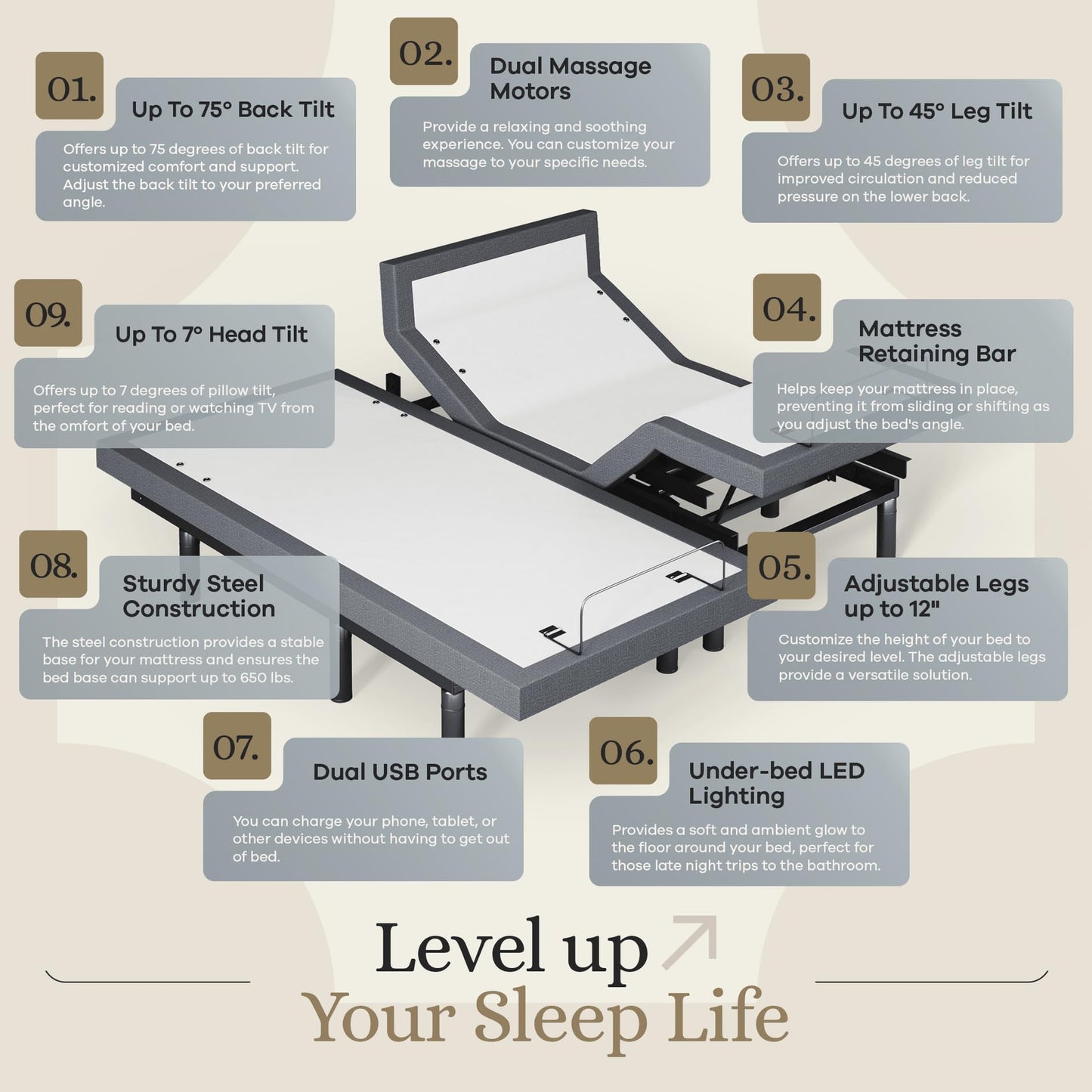 Sven & Son Harmony Adjustable Bed Base, Head and Foot Lift, Massage, Under-Bed Lights, USB, Gel Memory, Zero Gravity Smart Frame - Split King + 10 inch Memory Foam Matt (Firm)
