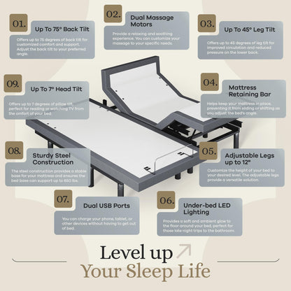Sven & Son Harmony Adjustable Bed Base, Head and Foot Lift, Massage, Under-Bed Lights, USB, Gel Memory, Zero Gravity Smart Frame - Split King + 10 inch Memory Foam Matt (Firm)