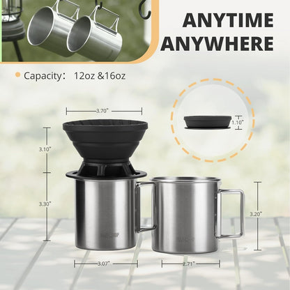 Portable Pour Over Coffee Maker Set, Collapsible Silicone Dripper, Perfect for Travel, Camping, Outdoors
