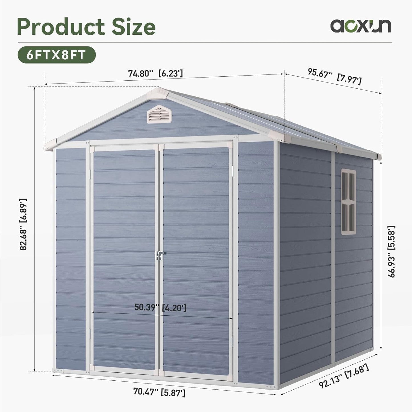 Aoxun 6 x 8 FT Outdoor Storage Shed, Resin Shed with Floor, Small Garden Shed Waterproof Plastic Tool Shed