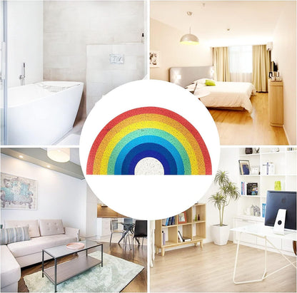 Rainbow Welcome Mat, Half Circle Doormat for Front Door, 15.7"x31.5" Non Slip Absorbent Carpet for Home Entrance
