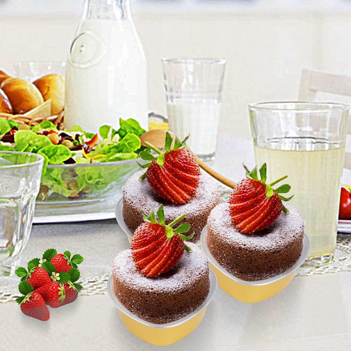 SOUJOY 100 Pieces Heart Shaped Baking Cups, 3.4 oz Aluminum Foil Cake Pan with Lids for Cupcake Ramekin