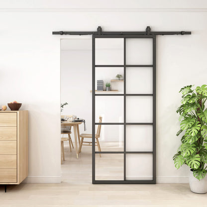 Jubest DIY Glass Sliding Closet Kitchen Door, 36in x 84in Modern French 5-Lite Clear Tempered Glass Aluminum Frame, Easy Assembly