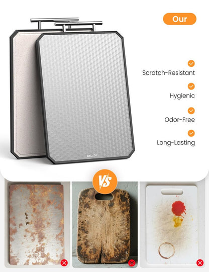 Callsky Cutting Board for Kitchen, Non Toxic Titanium Cutting Board, Double-Sided Metal Chopping Board with Juice Groove, Cutting Boards for Meat, Vegetables and Fruits, Dishwasher Safe Large 16”×11”