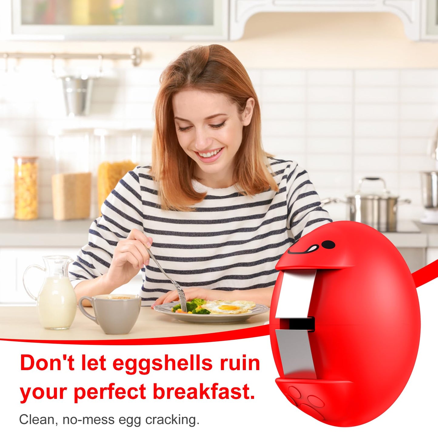 PowCube Egg Cracker, Silicone Egg Shell Opener, Cute Egg Shaped Design, Opens Eggs with Ease, A Little Happiness Boost for Your Kitchen. (Color: Deep Red, 1-Pack)