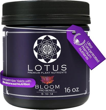 14+ 100% (16oz) Lotus Nutrients Bloom Pro Series, Water Soluble Hydroponic Plant Food for Flowering and Fruiting