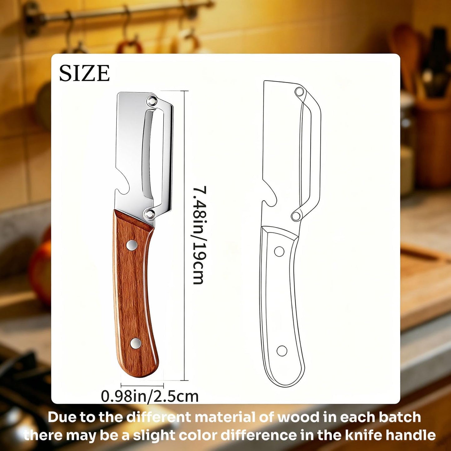 2Pcs Multi Functional Vegetable Peeler for Kitchen, with Bottle Opener and Wooden Handle, 2-in-1 Stainless Steel Kitchen Tool for Fruit Potato Pumpkin