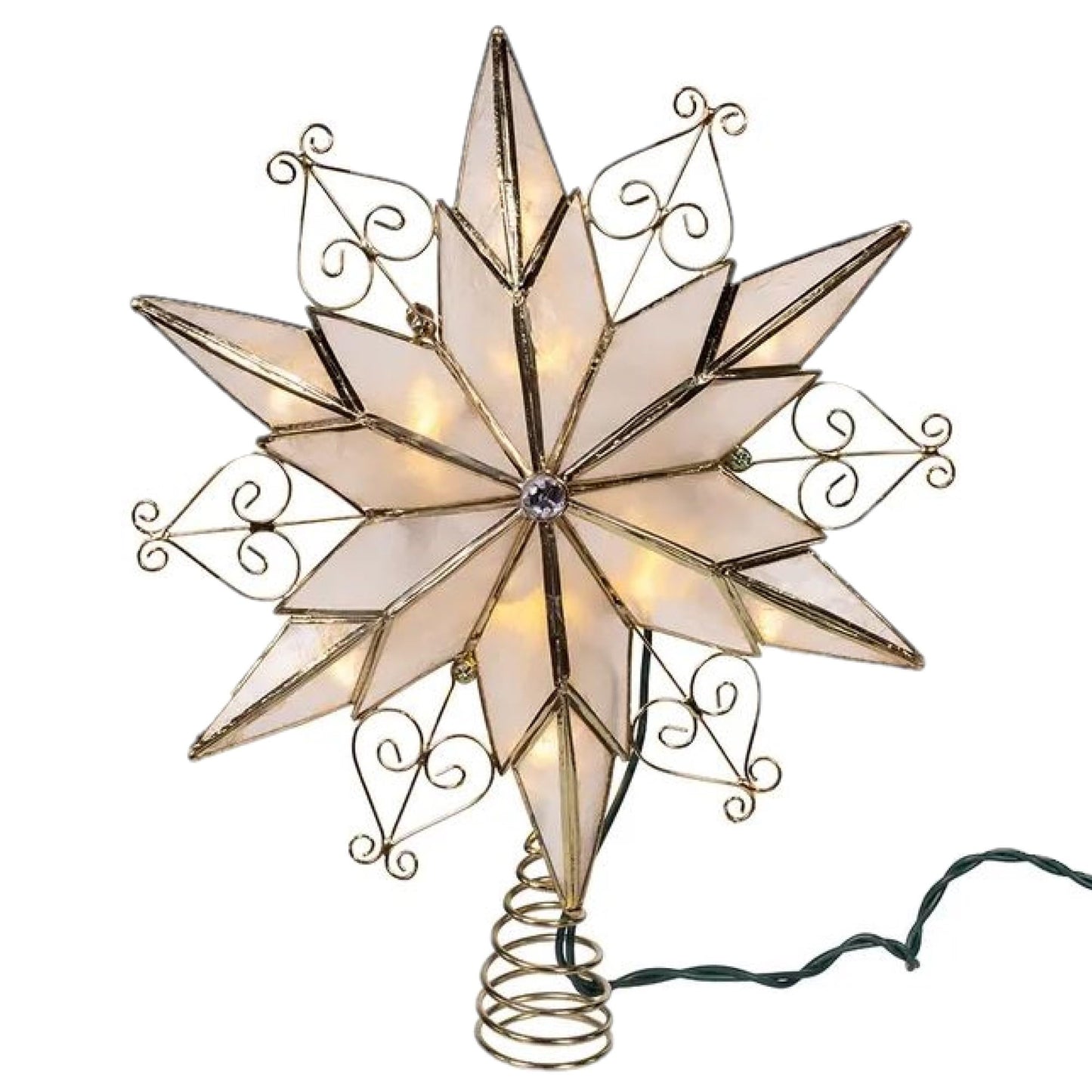 Kurt Adler 10 Lights LED Capiz Star + Scroll Treetop