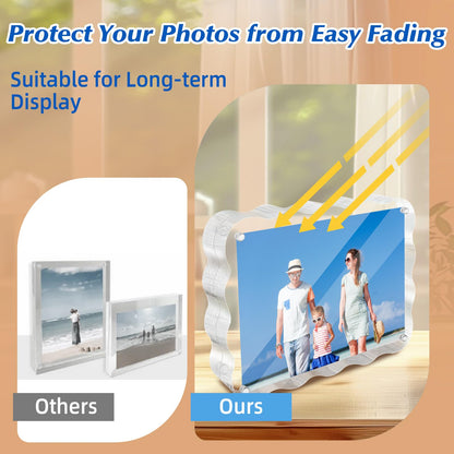 laapee 4x6 Acrylic Picture Frame 3 Pack, 10+10mm Thicker Magnetic Acrylic Frame, Double Sided Display, Anti-fading, Clear Block Scalloped Photo Frames Freestanding for Desktop Display