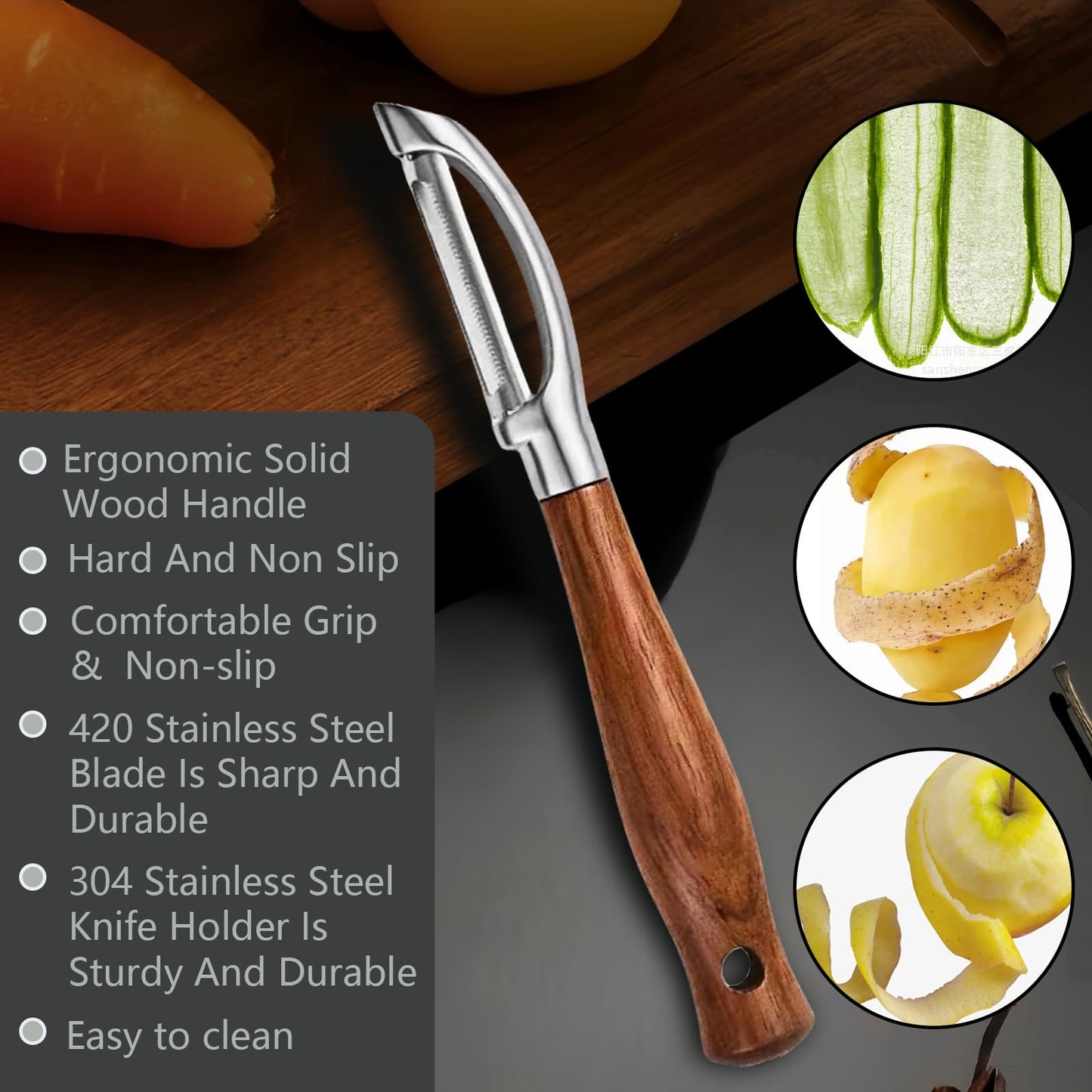 Laoxiongtou Professional Potato Peeler,Vegetable Peeler Stainless Steel,Carrot Peelers For Kitchen There Are Sharp Swivel Blades And Natural Anti Slip Wooden Handle,For Fruit And Vegetable Peeler