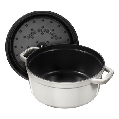 Staub Cast Iron 7-qt Round Cocotte - White Truffle