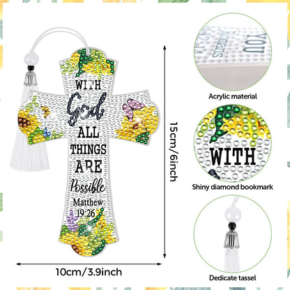 8 Pieces Christian Bible Verse Diamond Art Bookmarks 5d Christian Beaded Bookmark Acrylic Tassel Bookmark for DIY Making Beginners Kids Adults Arts Craft Supplies (Floral)