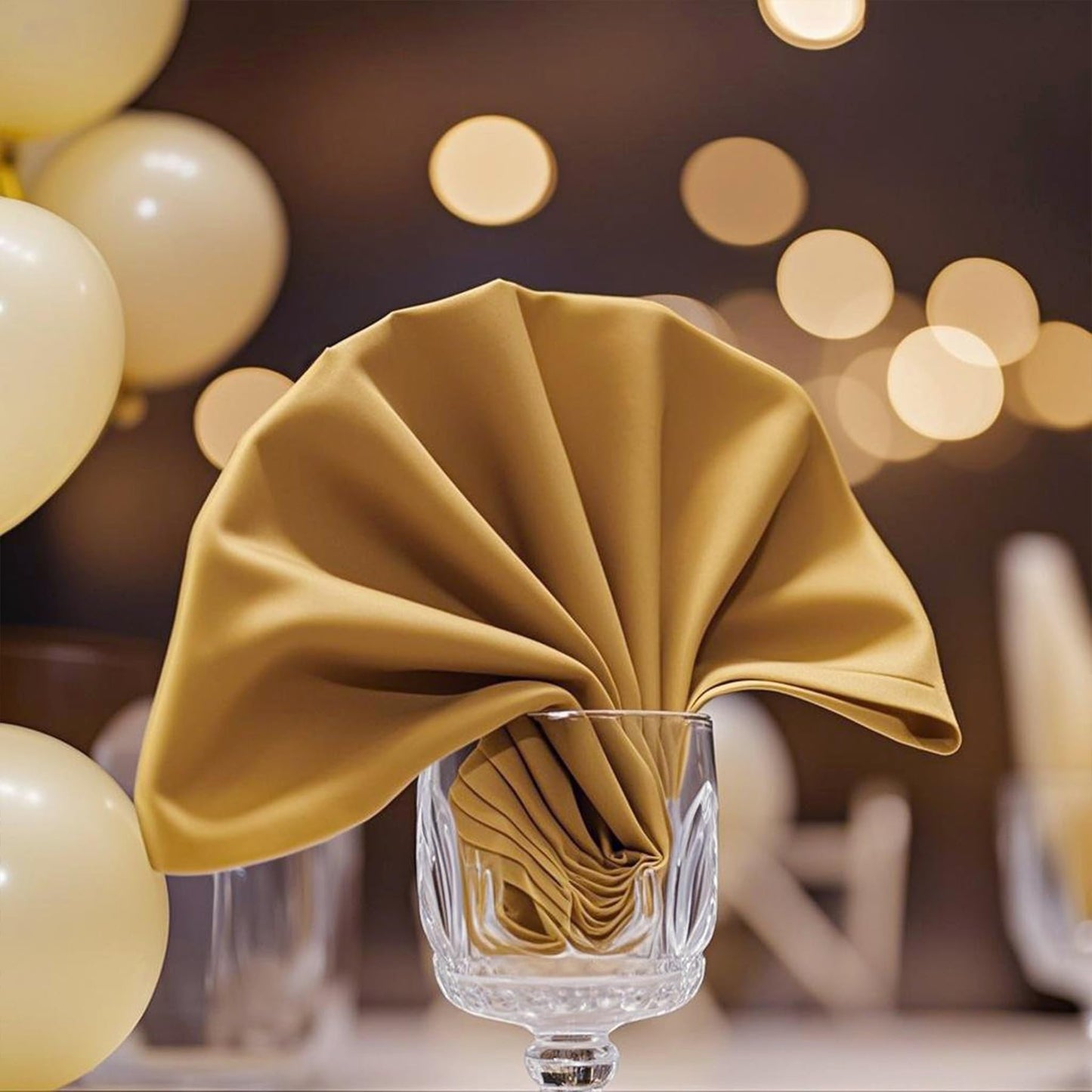 FOLINS&HOME Gold Heavy Duty Cloth Napkins Set of 4 - Decorative 20x20 Inch Polyester Napkins with Hemmed Edges, 210GSM, Washable & Reusable for Dinner, Wedding, Party, Banquet & Everyday Use