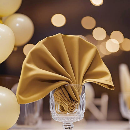 FOLINS&HOME Gold Heavy Duty Cloth Napkins Set of 4 - Decorative 20x20 Inch Polyester Napkins with Hemmed Edges, 210GSM, Washable & Reusable for Dinner, Wedding, Party, Banquet & Everyday Use