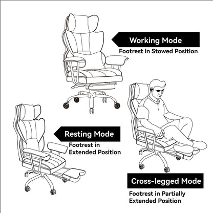 Efomao Big and Tall Office Chair 400lbs – PU Leather Executive Office Chair with Lumbar Support & Leg Rest, Heavy-Duty Computer Chair for Home Office, Grey