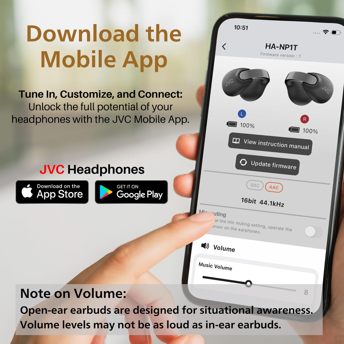 JVC Nearphones Open Ear True Wireless Headphones - Open Ear Earbuds - Bluetooth 5.3-24H Playback - IPX4 Water Resistant - Built-in Mic - Awareness & Comfort - Ear Clip Earbuds - HANP1TA