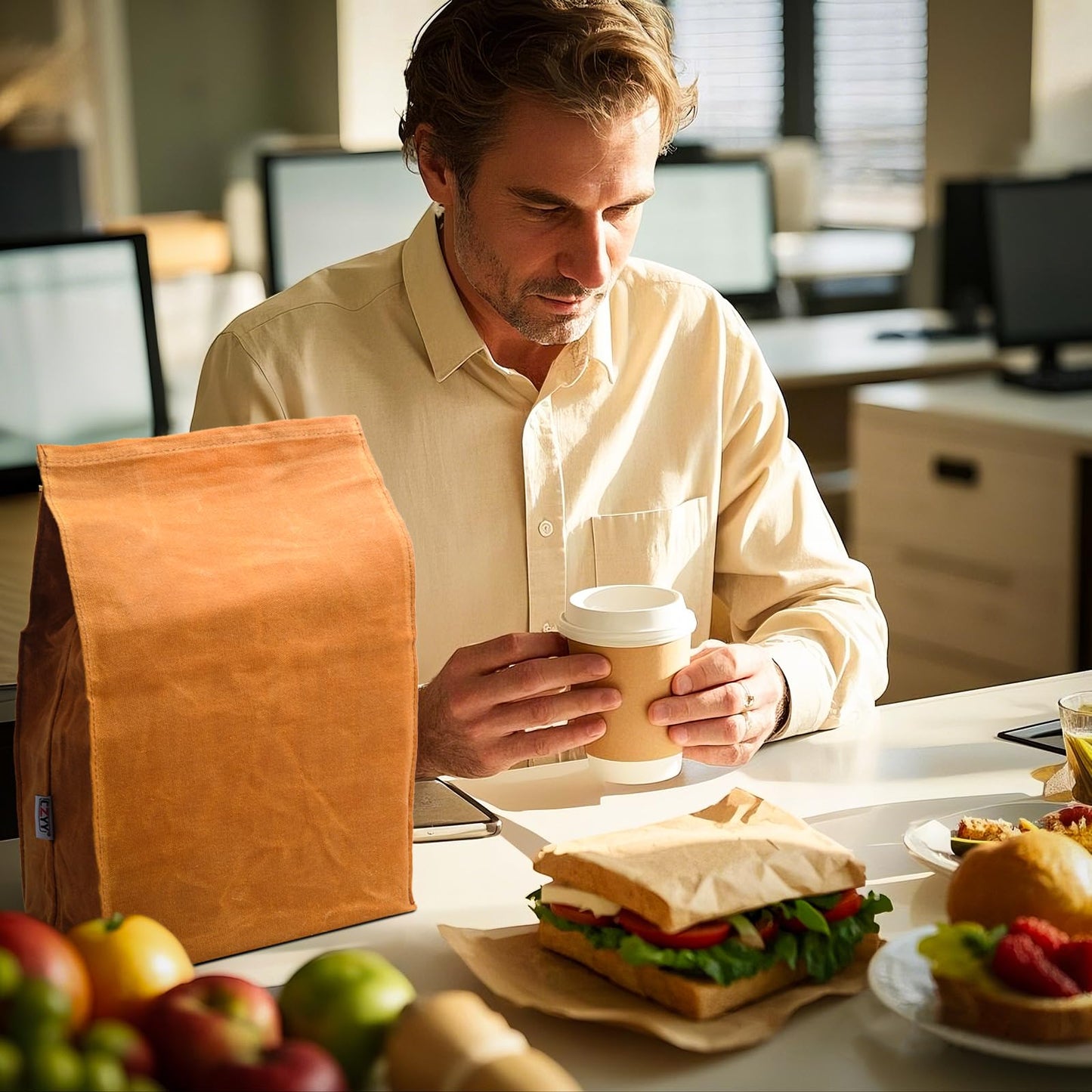 Waxed Canvas Lunch Bags Brown Paper Bag Styled - Classic Updated - Reusable and Washable, Worthbuy Lunch Box for Men & Women