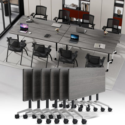 Modular Folding Conference Table with Wheels,6 Pack Mobile Conference Room Tables,Filp Top Rolling Meeting Training Tables for Office,Classroom,Library,Seminar,Boardroom,school(6pack,Grey,47in)