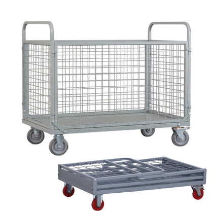 Heavy Duty Foldable Platform Cart with Cage, 2000 LBS Capacity, Ideal for Warehouse Supermarkets and Multipurpose Use