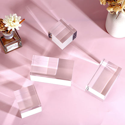Hipiwe 4PCS Acrylic Display Risers Stand Clear Square Action Figures Collection Organizer Holder Collectibles Display Blocks Tabletop Jewelry Perfume Display Stand Photography Props