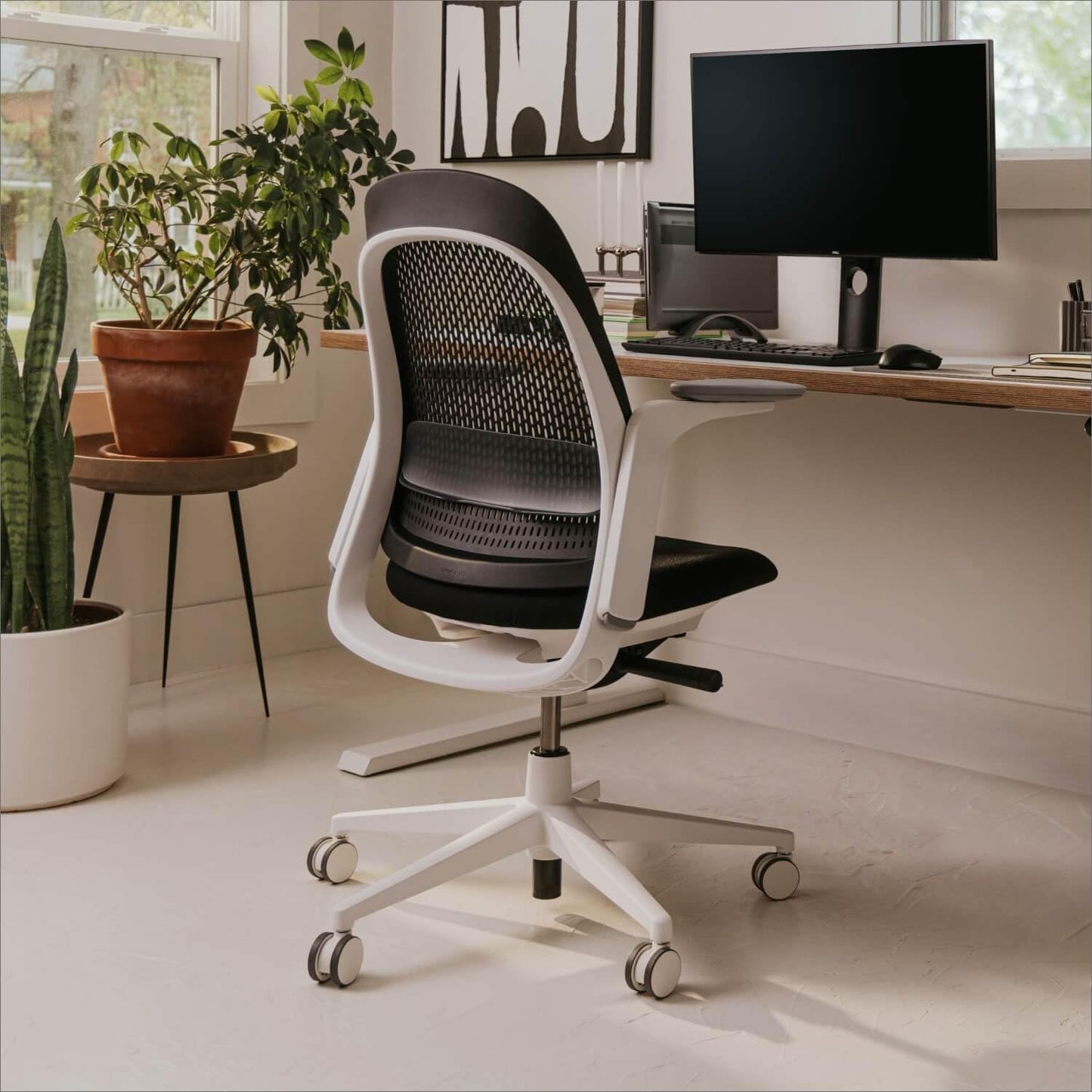 Haworth Breck Office Chair - Ergonomic Desk Seat with Height-Adjustable Lumbar Support, Black Trim, and 4D-Arms (Coal)