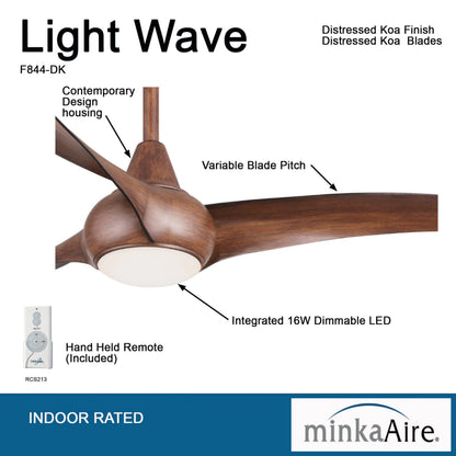 Minka-Aire F844-DK, Light Wave 52" Ceiling Fan with LED Light Kit, Distressed Koa Finish