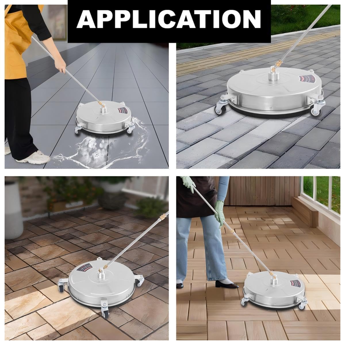 18" Pressure Washer Surface Cleaner with 4 Wheels, 1/4" Quick Plug, Surface Cleaner for Pressure Washer Attachment for for Concrete, Patio, Sidewalk, Deck and Driveways, 5000 PSI