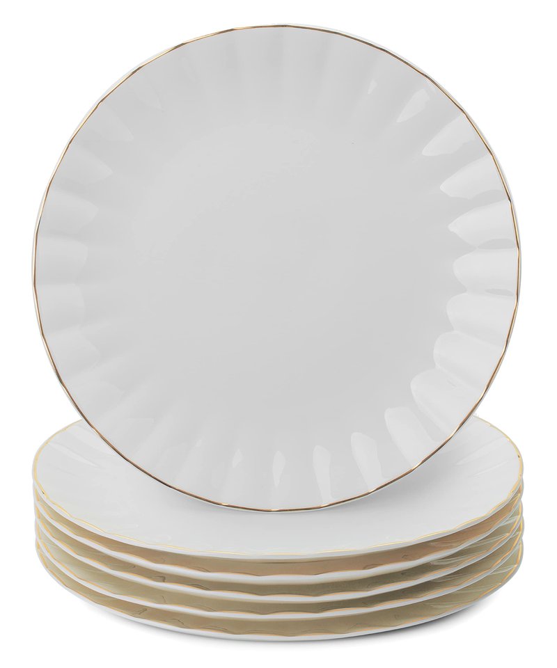 BTaT- Porcelain Dinner Plates with Gold Trim,10.5 inch, Set of 6, White Dinner Plates Bulk, White Plate Set