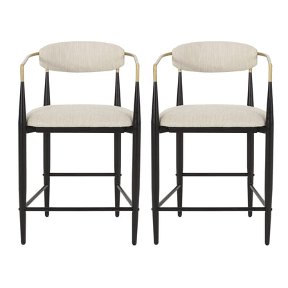 Merax 25" Fabric Upholstered Counter Stools with Backrest and Metal Frame Footrest,Set of 2,Modern Barstools
