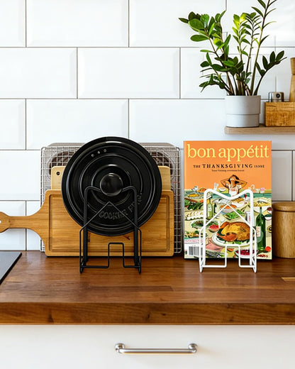 SUNFICON Cutting Board Rack Chopping Board Organizer Stand Holder Kitchen Countertop Pots Pan Lids Rack Organizer Flat Steel 4.92 x 5.7 x 8.47 in. Black