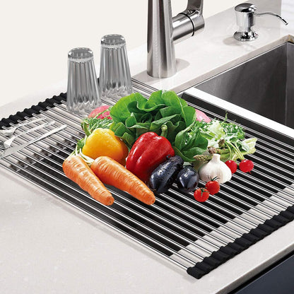Roll Up Dish Drying Rack, Over The Sink Kitchen Rolling Dish Drainer, Foldable Sink Rack Mat (17.8"x11.8")