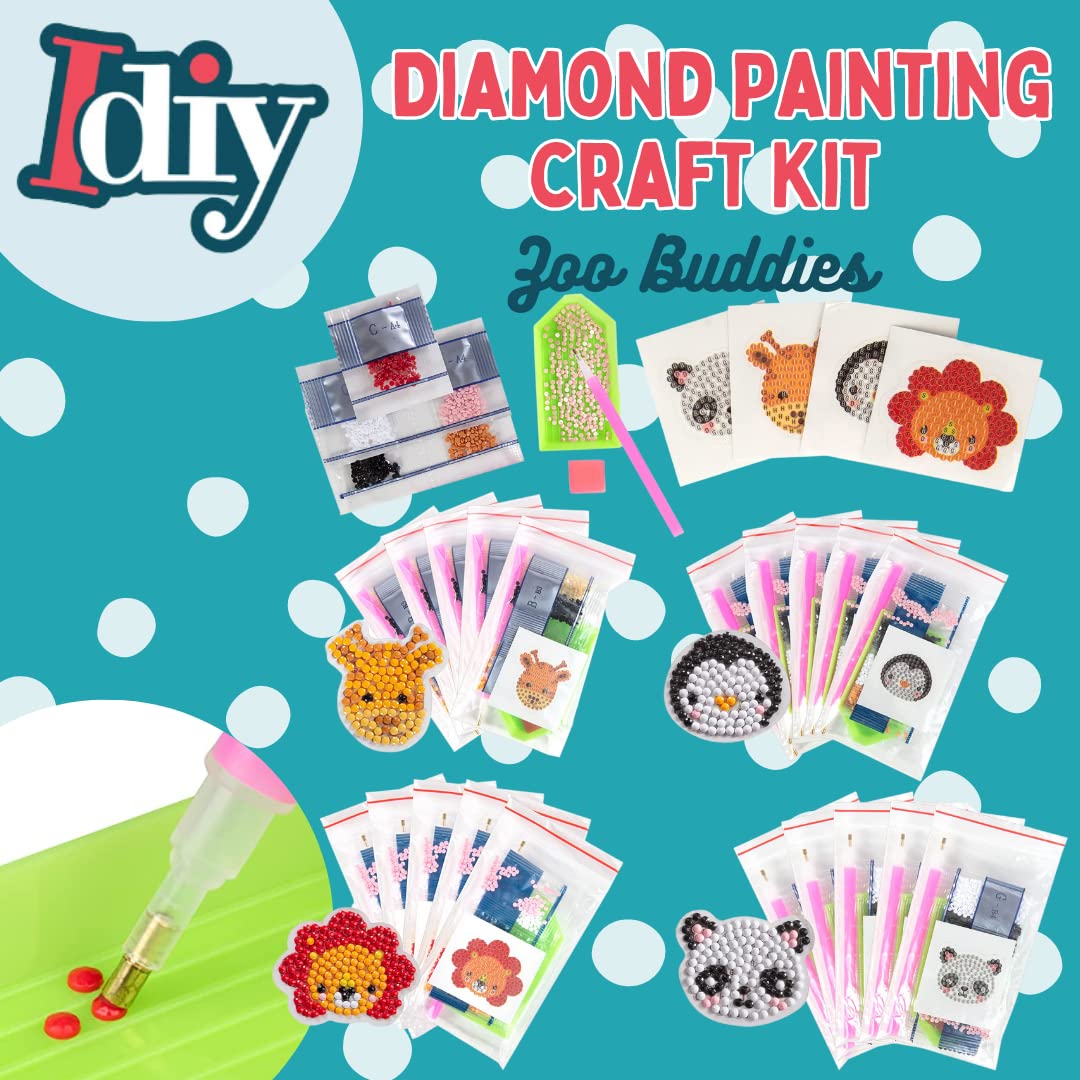 Kid's Birthday Party Diamond Gem Painting Craft Favor Kits- Zoo Buddies-20 Individually Packaged, All-in-One Packs for Boys & Girls - Unique Easter Basket Stuffer, Classroom Art Project Activity, Gift