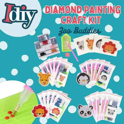 Kid's Birthday Party Diamond Gem Painting Craft Favor Kits- Zoo Buddies-20 Individually Packaged, All-in-One Packs for Boys & Girls - Unique Easter Basket Stuffer, Classroom Art Project Activity, Gift