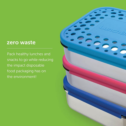LunchBots Medium Uno Stainless Steel Sandwich Container - Eco-Friendly, Dishwasher Safe, Blue Dots for Wraps or Salads